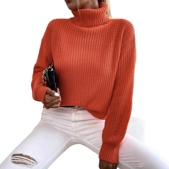 Ladies Comfortable Chunky Sweater with Turtleneck and Textured Knit Chic and Style