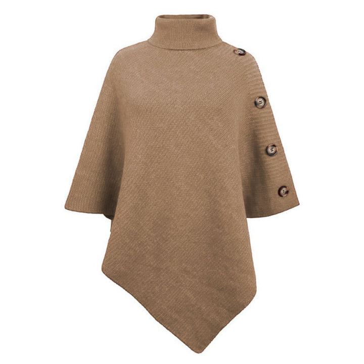 Ladies elegant poncho with high collar and decorative buttons Lune London