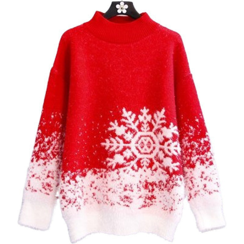 Ladies chunky knit sweater with festive snowflake pattern and soft collar Lune Londonl
