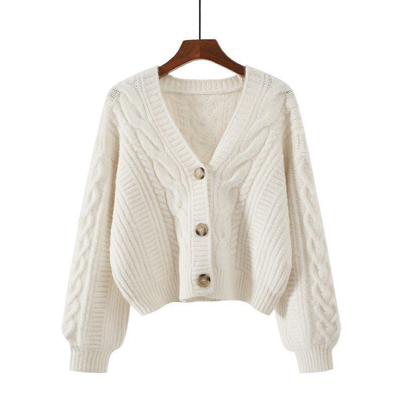 Women's Cardigan with Unusual Cable Pattern and Deep V-Neck Lune London
