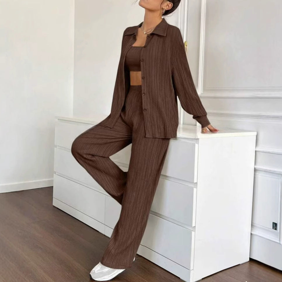 Ladies Elegant Striped Blouse and Casual Pants Set Lune London