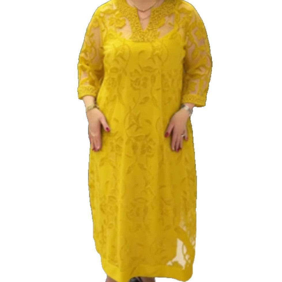 Robe maxi élégante pour femme en voile avec des embellissements en dentelle Chic & Stil