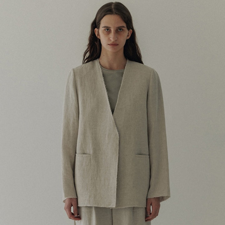 Femmes Élégant et Décontracté Blazer en Lin Sans Fermeture Chic & Stil