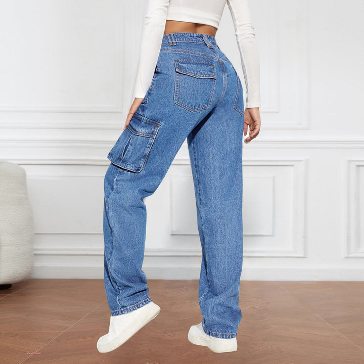 Women's Cargo Jeans with High Waist and Practical Pockets Lune London