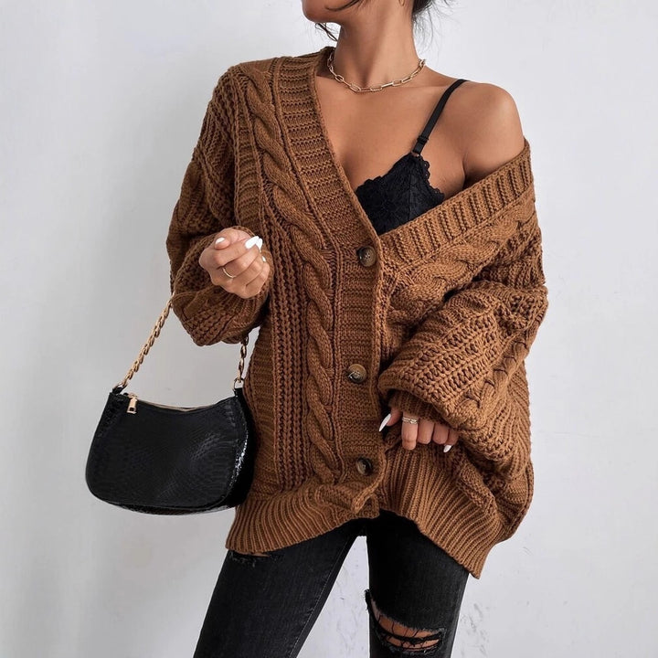 Thick knitted jacket for women with characteristic twisted design Lune London