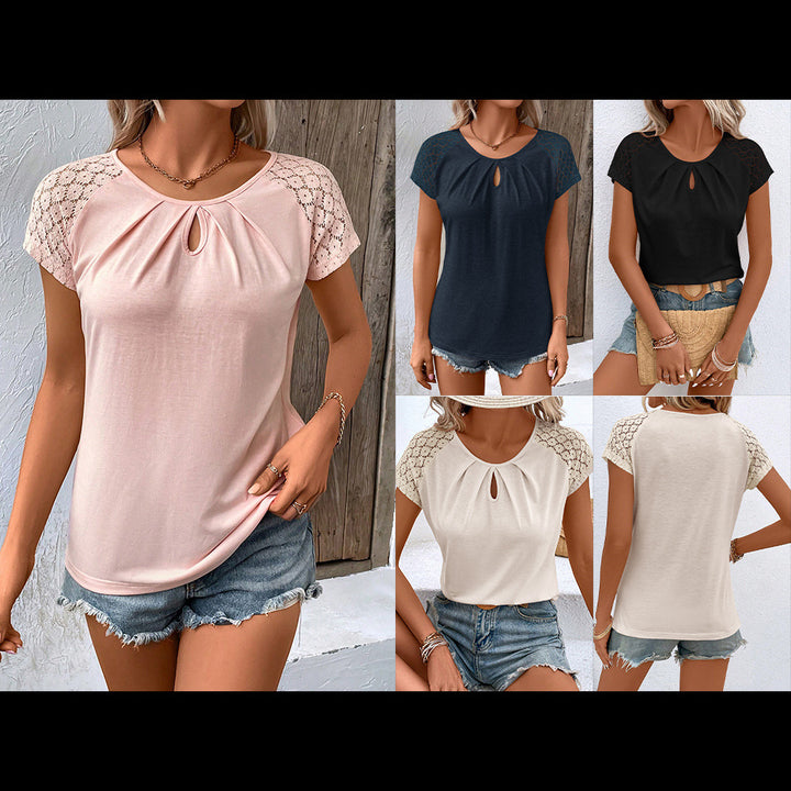 Ladies elegant top with lace and keyhole neckline Lune London