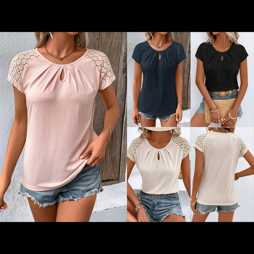 Ladies elegant top with lace and keyhole neckline Lune London