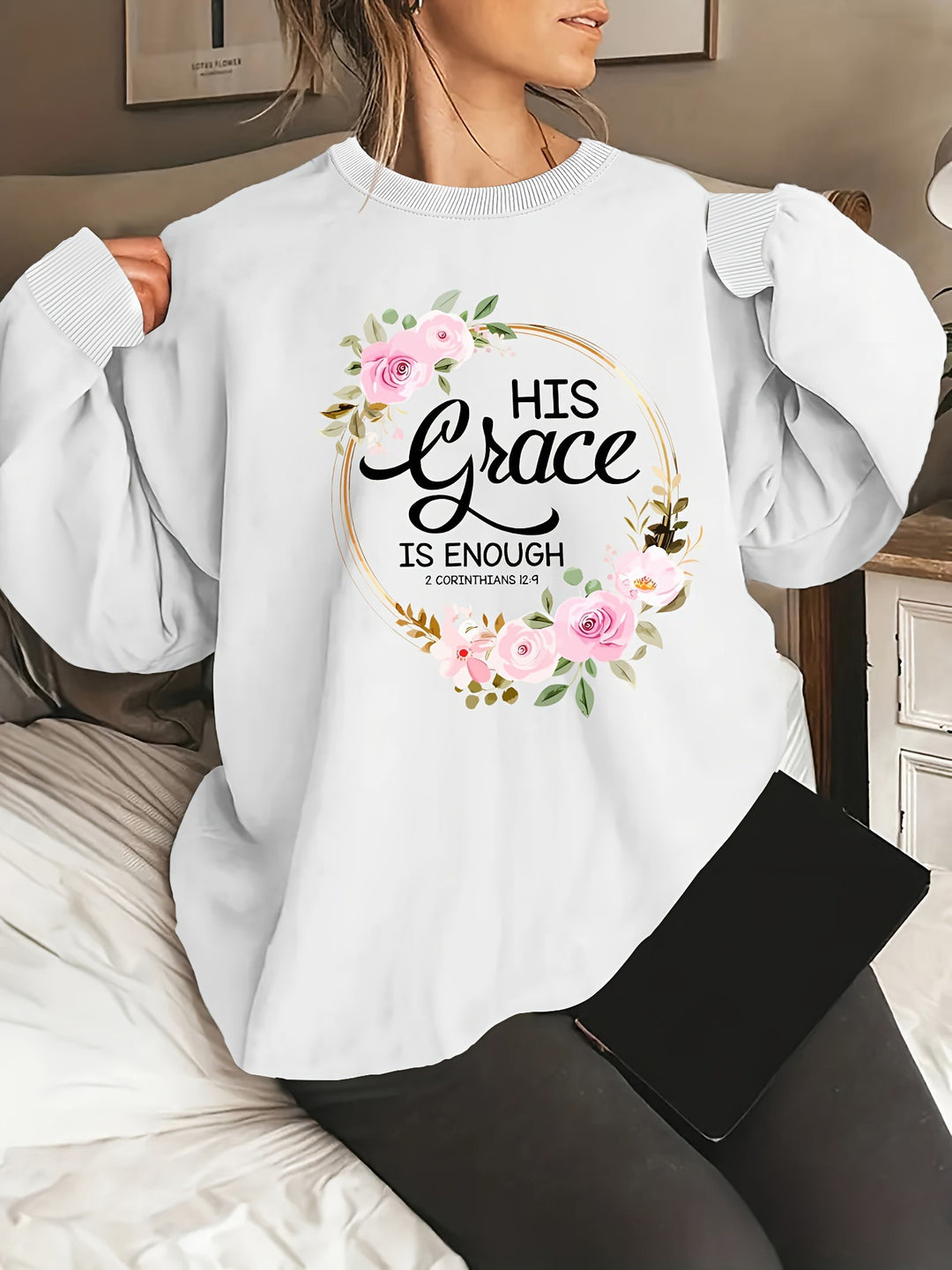 Sweat-shirt pour femmes avec lettres motivantes et design floral Chic & Stil