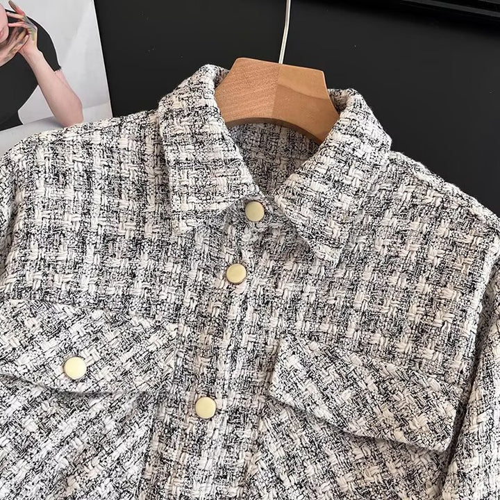 Veste chemise décontractée pour femmes avec motif à carreaux texturé Chic & Stil