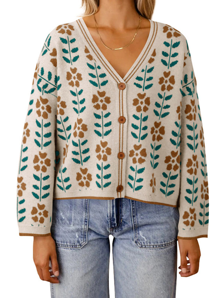 Women's knitted jacket with floral design and button details Lune London