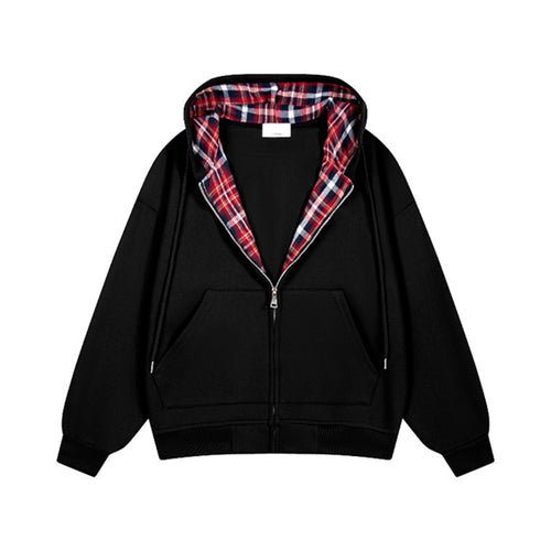 Casual hoodie for women with plaid lining and full zip Lune London