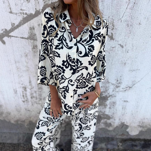 Lune London floral print shirt and wide leg pants set for women