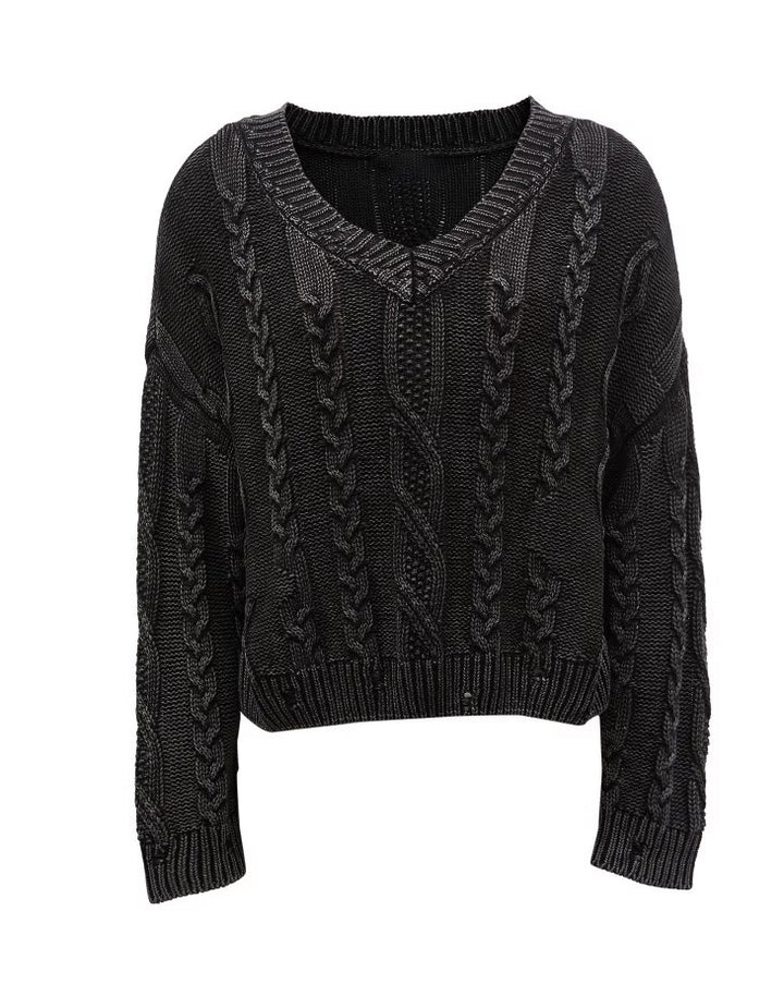 Pull en maille épaisse pour femmes avec un décolleté en V profond et un motif en côtes Chic & Stil