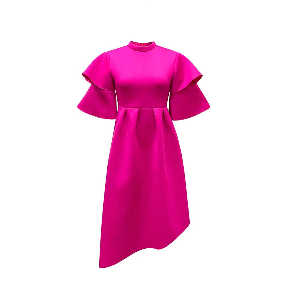 Women Elegant Midi Dress with Ruffles and Puffed Sleeves Lune London