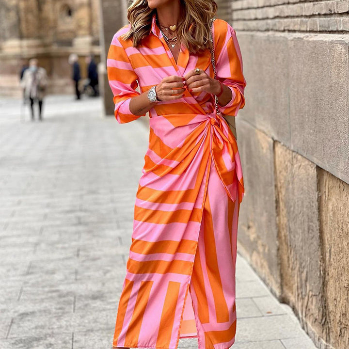 Midi dress for women with an elegant draped design and a structured pattern Lune London