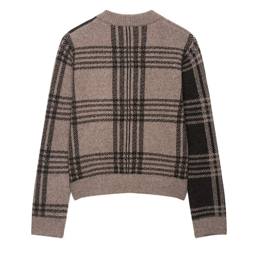 Plaid knit jacket for ladies with button placket Lune London