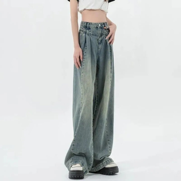 Jeans pour femmes taille haute amples avec plis