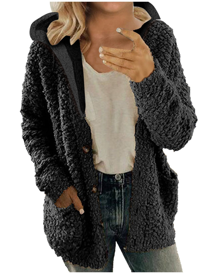 Ladies cozy fleece jacket with hood and practical pockets Lune London