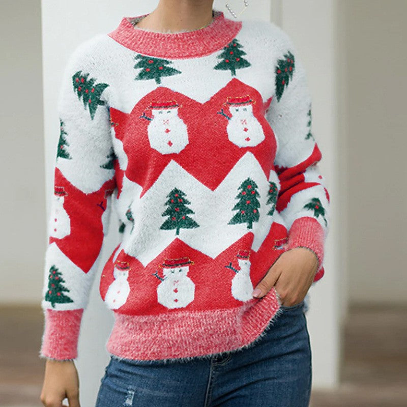 Women's sweater with festive snowman and tree pattern Lune London