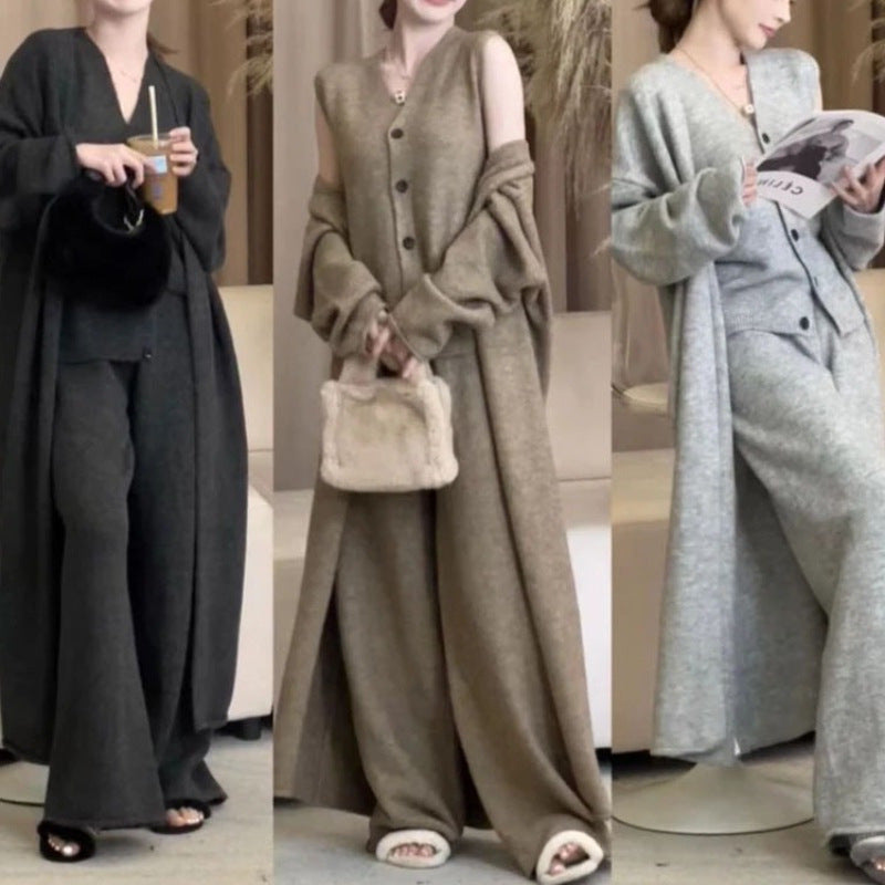 Ensemble en tricot élégant pour femmes avec cardigan long et pantalon large Chic & Stil
