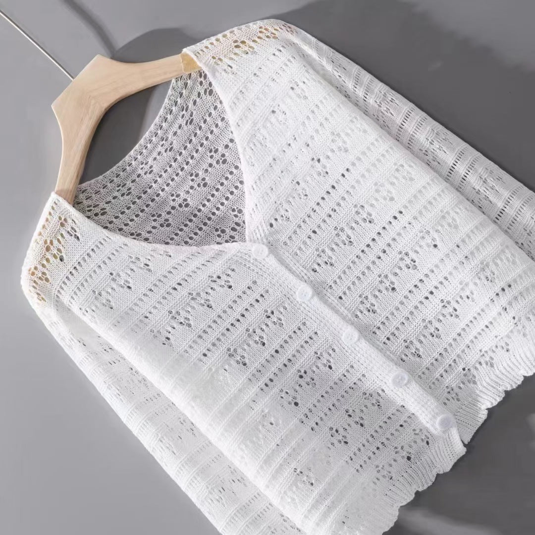 Women cardigan with delicate lace pattern and button details Lune London