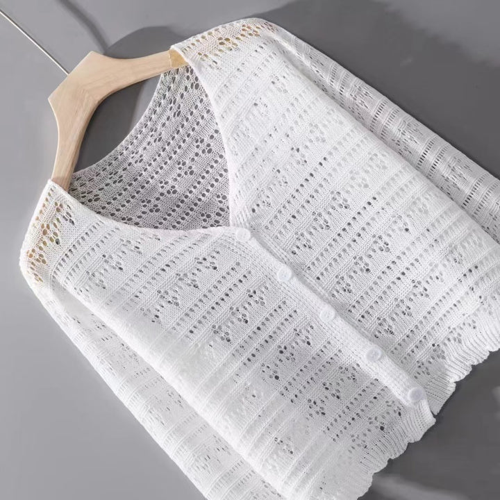 Women cardigan with delicate lace pattern and button details Lune London