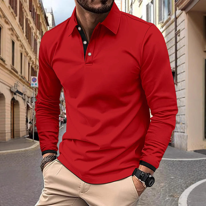 Men's Long Sleeve Polo Shirt with Stylish Collar and Elegant Button Details Lune London