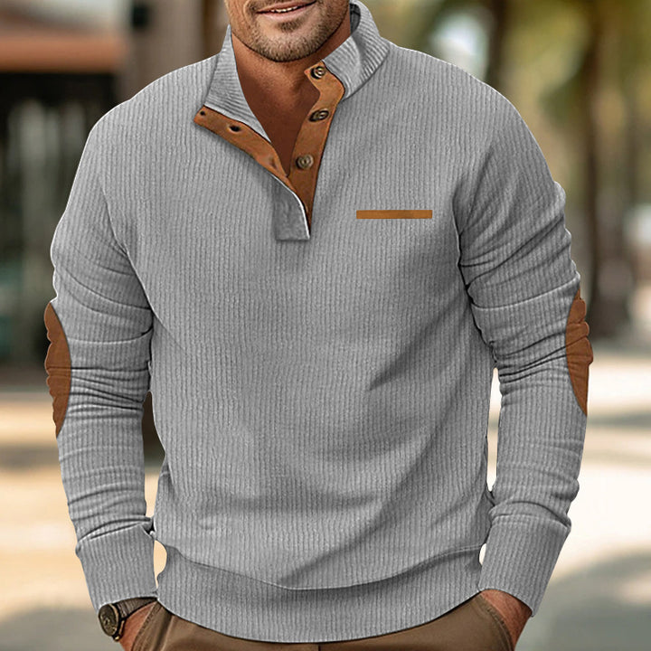 Elegant men's long sleeve sweater with a textured structure and button placket Lune London
