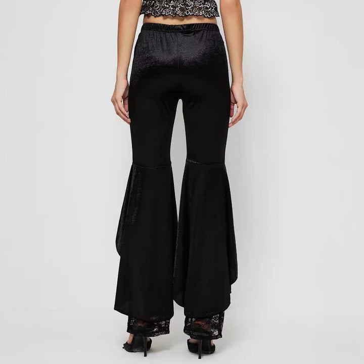 Pantalons palazzo taille haute élégants pour femmes avec inserts en dentelle transparente Chic & Stil