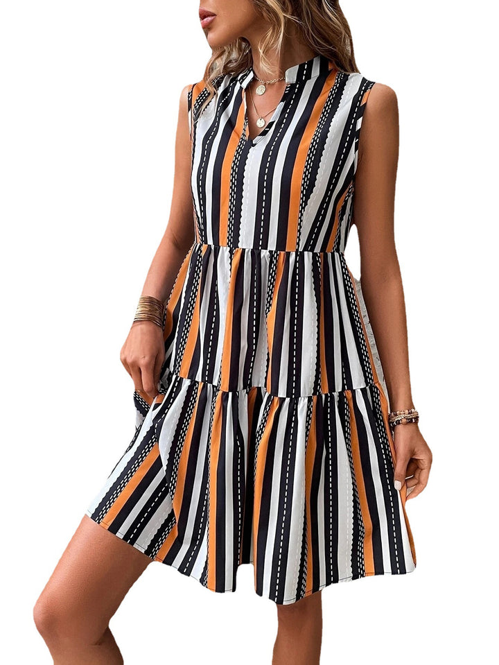 Lune London Striped Sleeveless A-Line Dress for Women