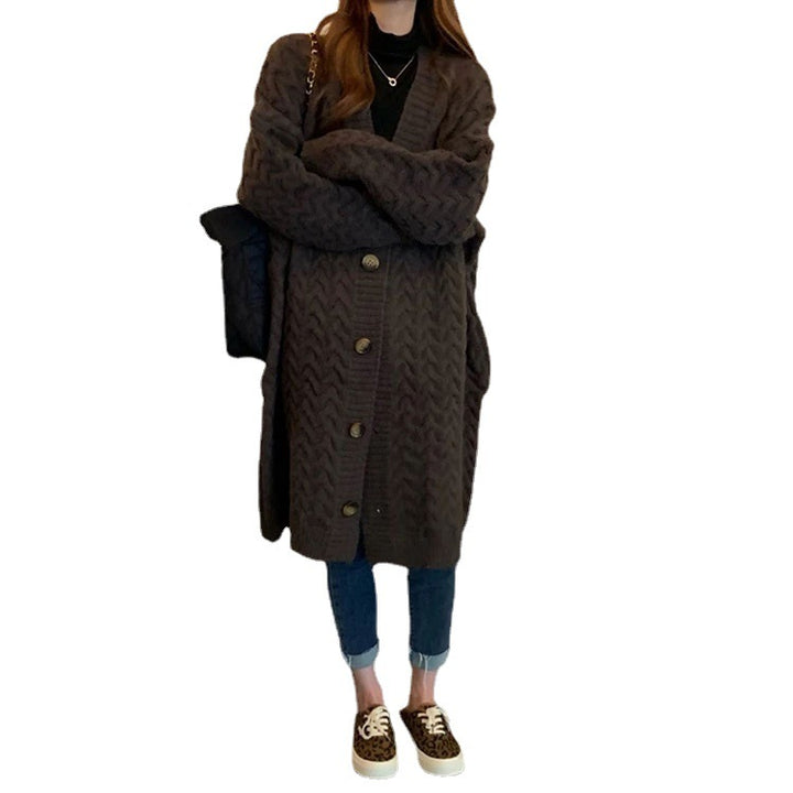Ladies Knit Jacket with Large Buttons and Twisted Pattern Lune London