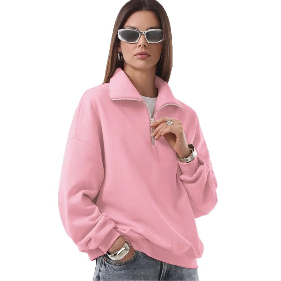 Sporty high collar sweater for women with short zipper Lune London
