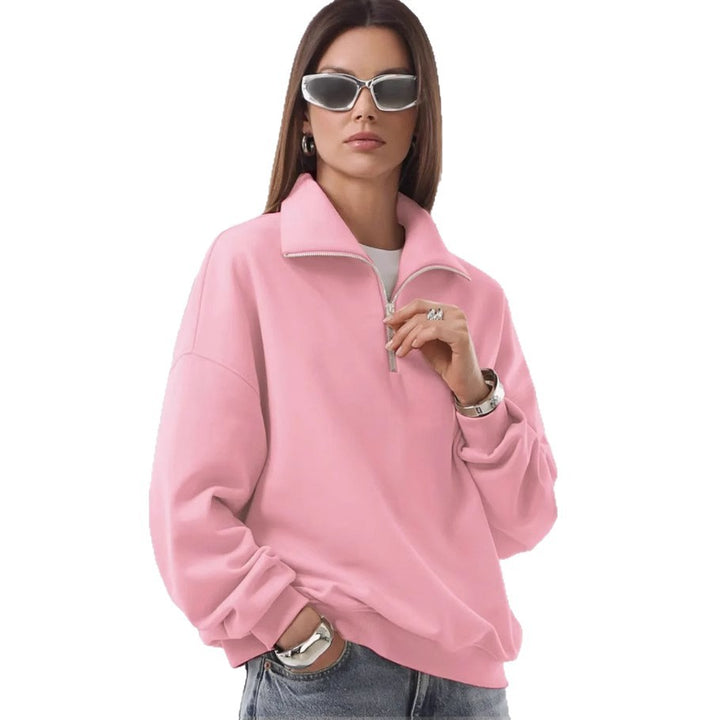 Sporty high collar sweater for women with short zipper Lune London