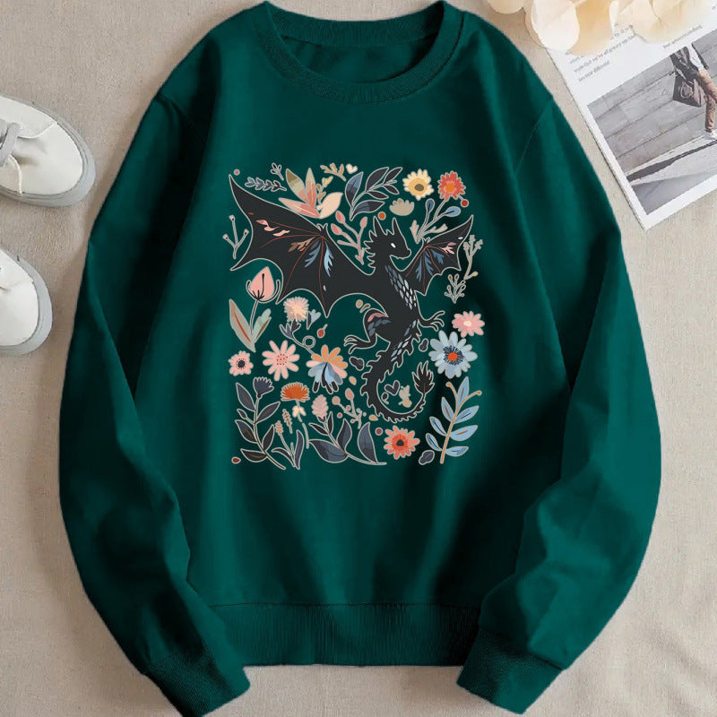 Sweatshirt pour femmes avec motif détaillé de dragon et de fleur Chic & Stil
