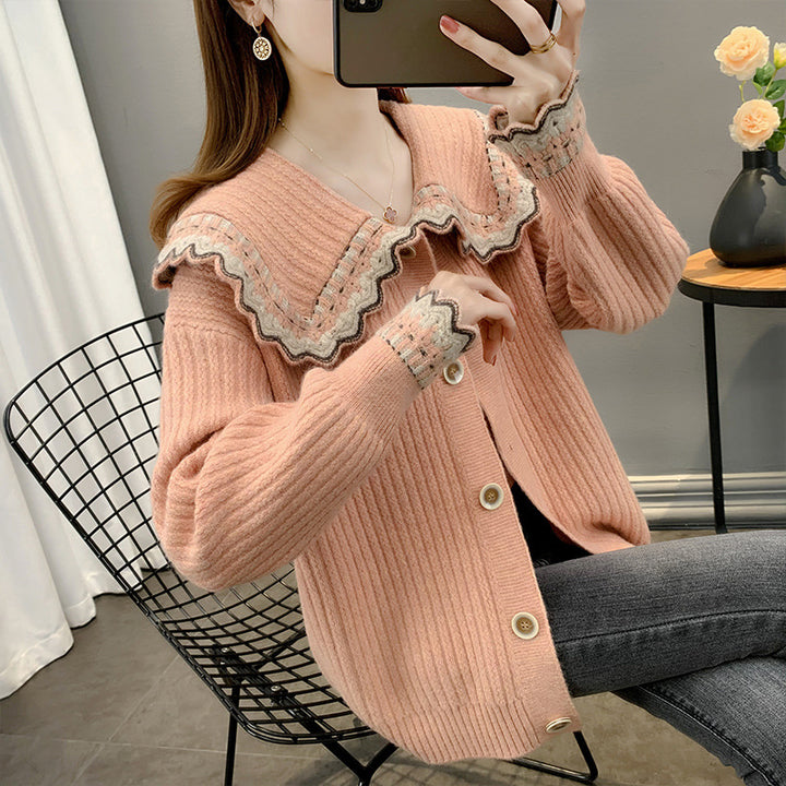 Women’s knit jacket with contrasting collar and button details Lune London