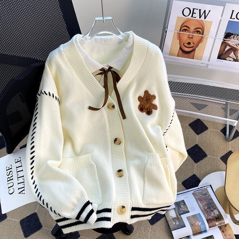 Women's knitted jacket with a unique bear application and modern details Lune London
