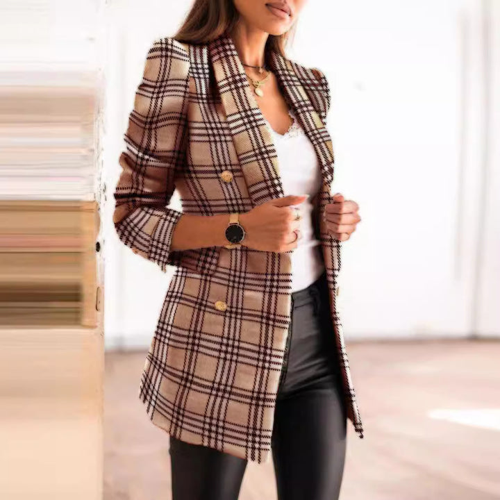Classic checked blazer for women with double row of buttons Lune London