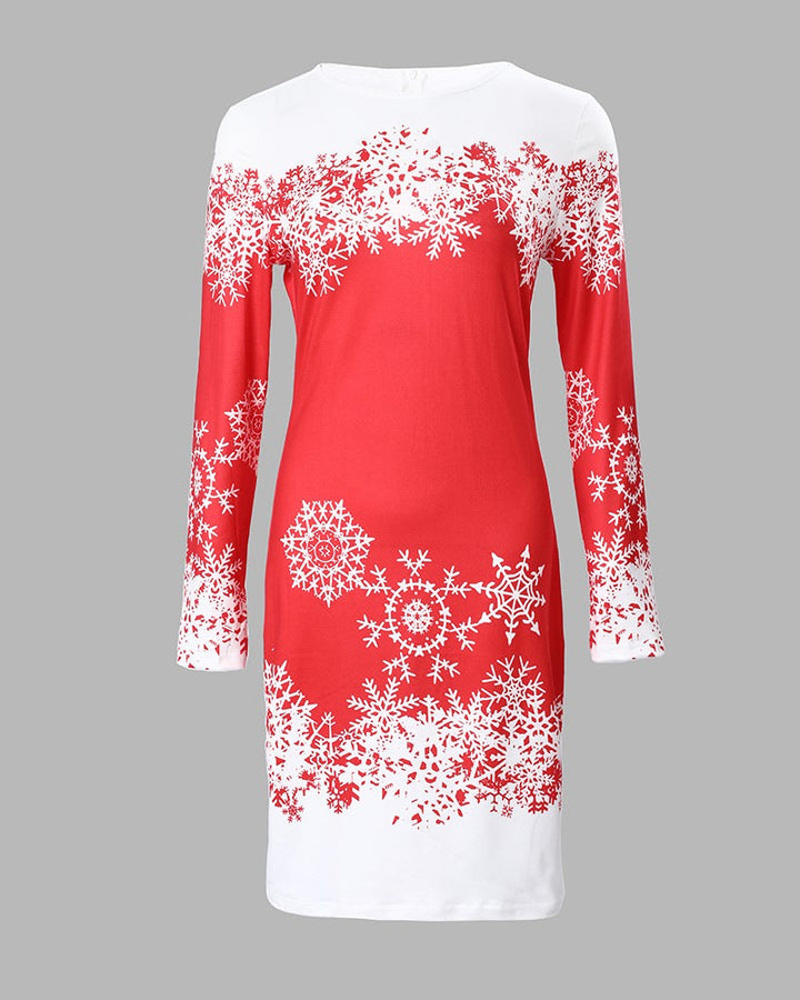 Ladies Festive Long-Sleeve Dress with Snowflake Motif Lune London