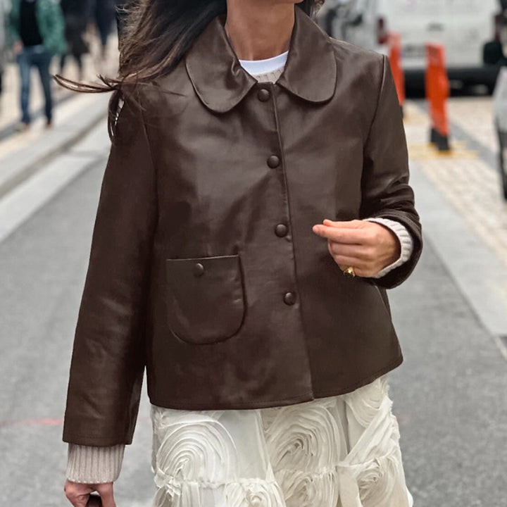 Lune London minimalist design faux leather jacket for women
