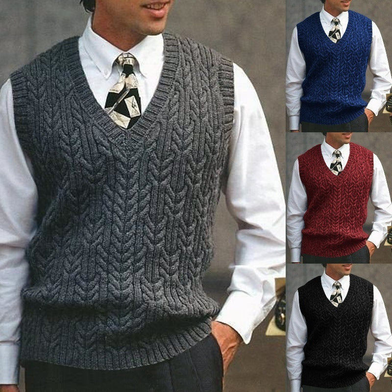 Men's Knit Vest with All-Over Cable Pattern Lune London