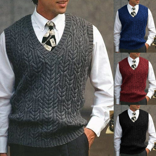 Men's Knit Vest with All-Over Cable Pattern Lune London