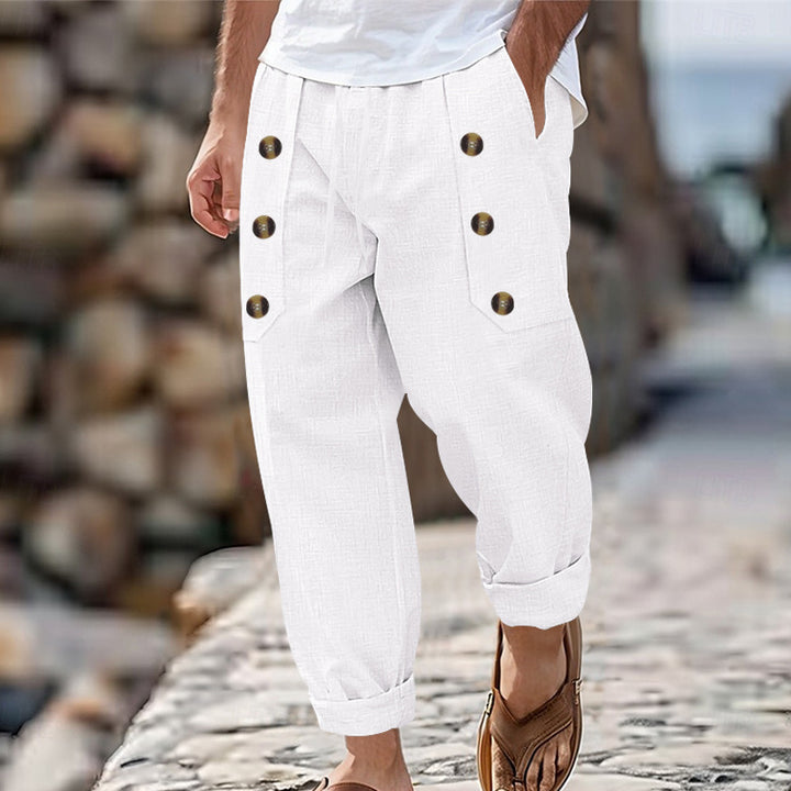 Casual cargo pants for men with practical side pockets and button details Lune London