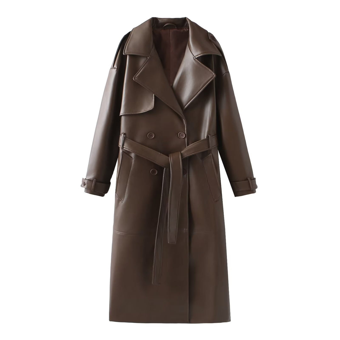 Synthetic leather trench coat for women with elegant cut and adjustable belt Lune London