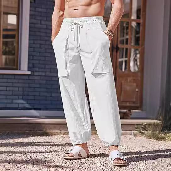 Lune London Men's Loose Summer Pants with Elastic Waist and Pockets