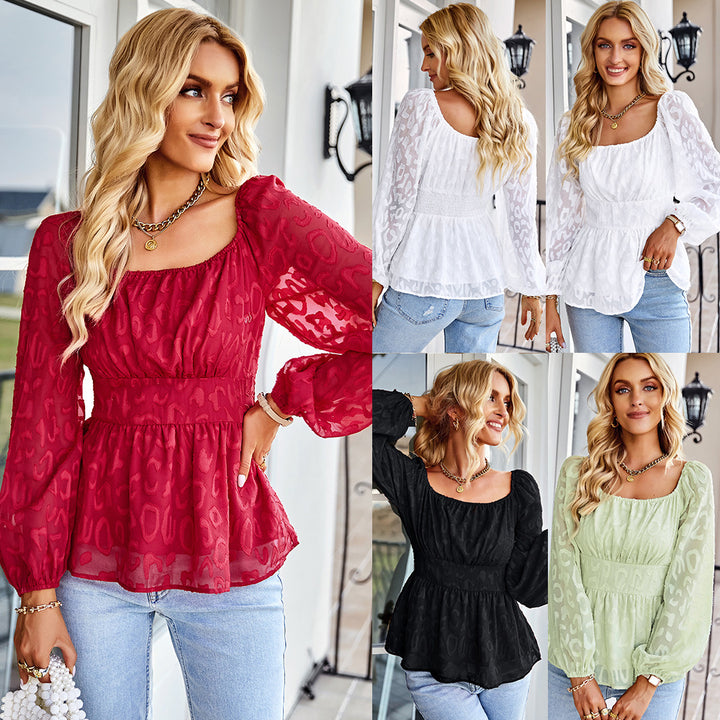 Blouse for women with elastic insert at the waist and puffed sleeves Lune London