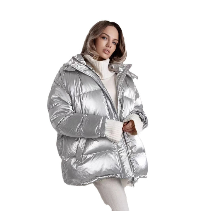 Ladies Shiny Winter Coat with Oversized Fit and Hood Lune London