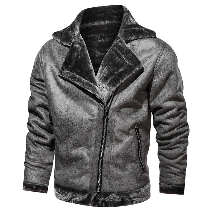 Cozy leather jacket for men with long fur collar Lune London