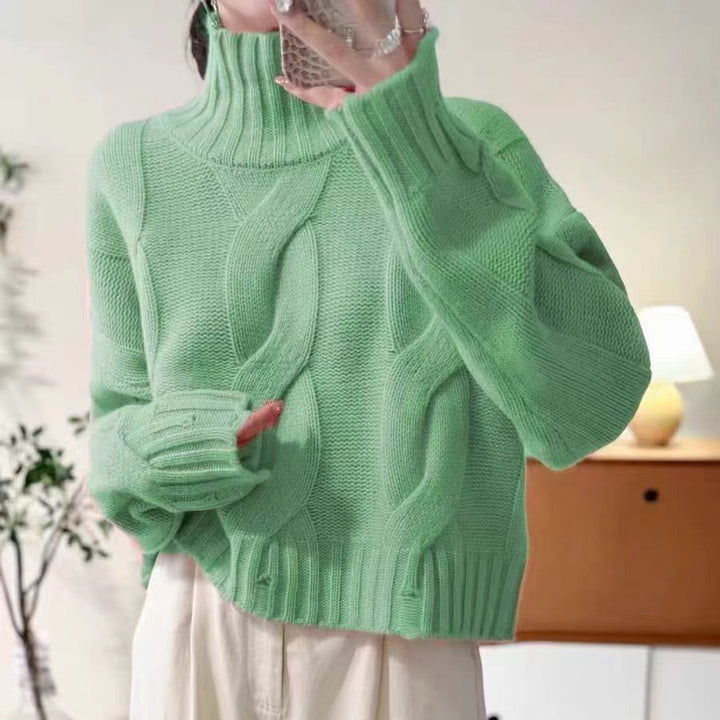 Pull en laine pour femmes avec col haut et motif en cable Chic & Stil