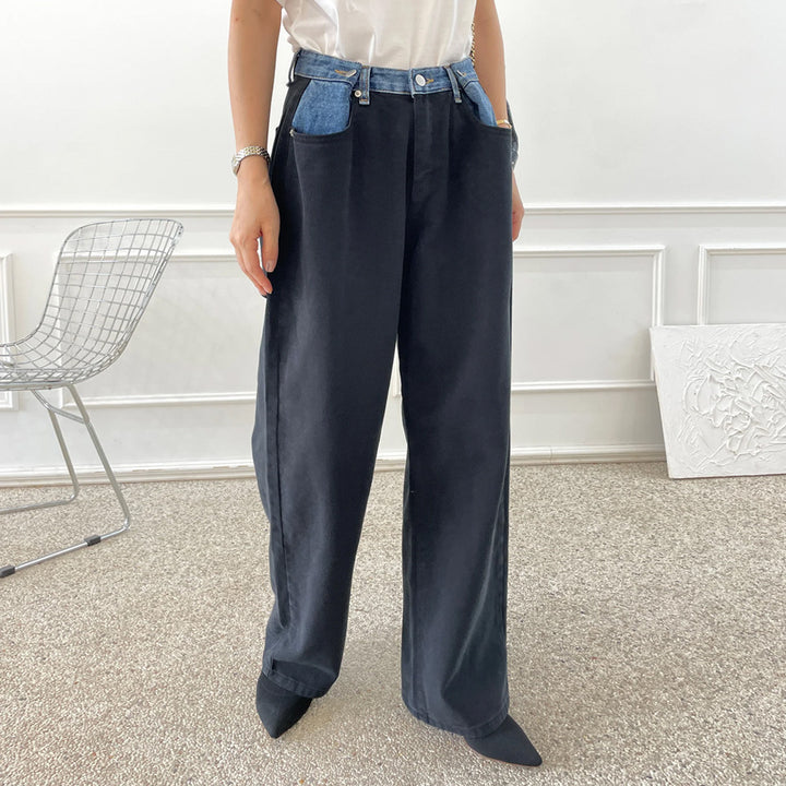 Women High Waist Cargo Jeans with Denim Details Lune London