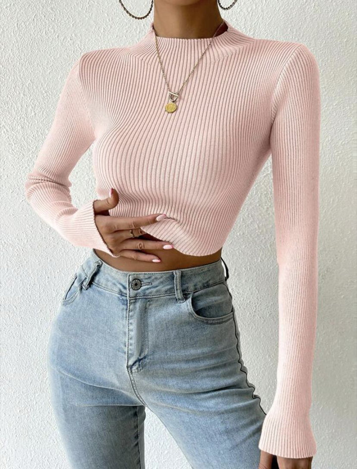 Fine knit pullover for women with trendy high collar and wave-free design Lune London